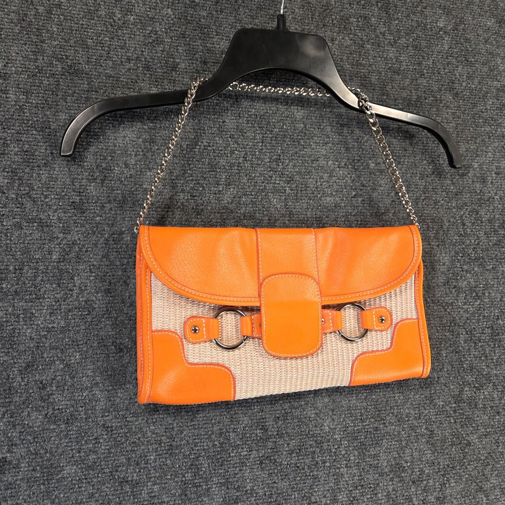 Woven Straw Chain & Faux Leather Envelope Clutch Shoulder Bag Chain Strap Raffia - Picture 3 of 14
